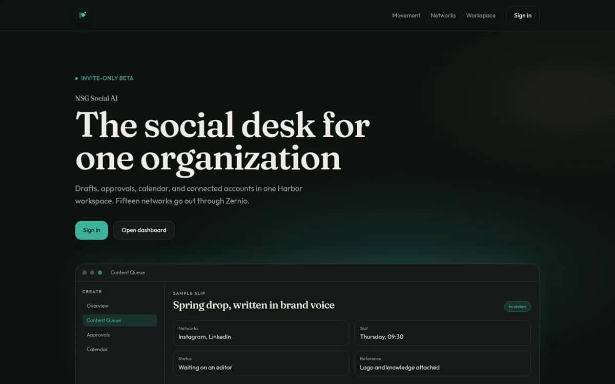 NSG Social AI website preview