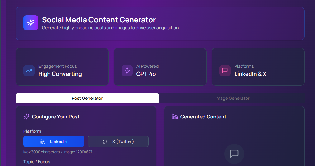 GenPBR AI social media management dashboard with content generation and scheduling features